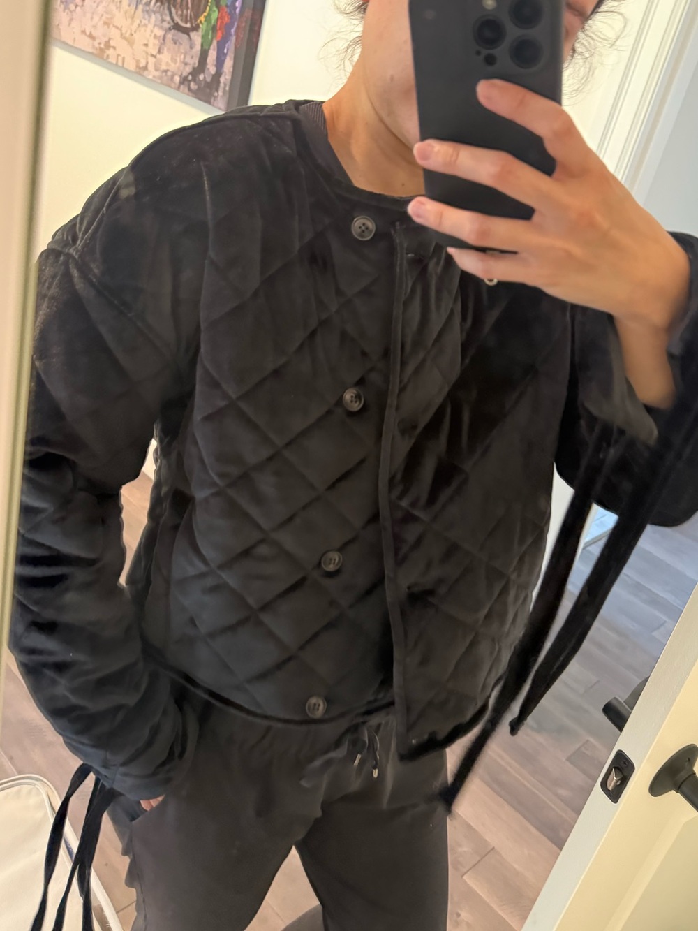 Something Navy Black Quilted Cropped Jacket